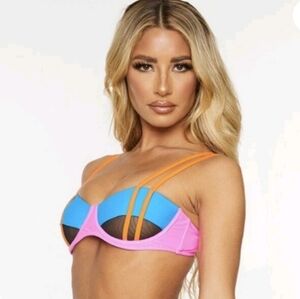 PrettyLittleThing Neon Bikini Top Women's Size 10 Mesh Cutout Strappy Top